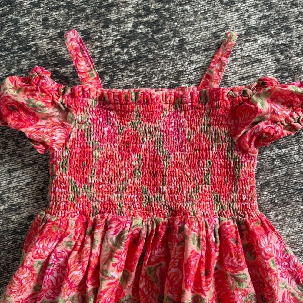 Haute Hippie Girl Floral Smocked Dress 3T Pink Tiered Ruffle Twirl Roses Easter